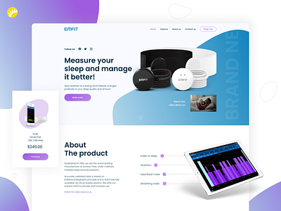 Emfit - landing concept algorithms blue branding calculation controller design healthcare interface landing landing design landing page logo product product page sleep sleep app ui user friendly ux white background