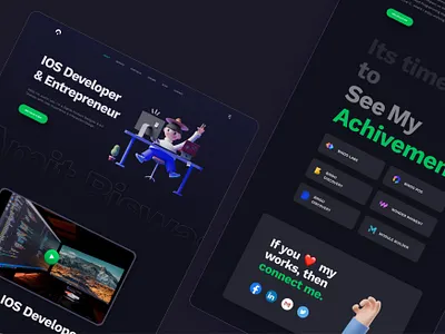 Portfolio UI 3d black bold dark ios landingpage portfoilo typography ui uiux webdesign