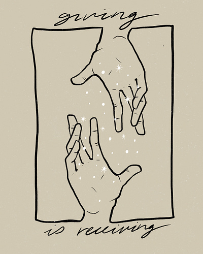 Giving is Receiving anatomy balance beige black drawing drawings giving hand handdrawn hands human humans illustration mirror receiving spiritual stars universe wisdom woman