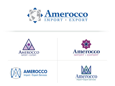 Amerocco Logo - Import/Export company art direction compass export globe graphic design identity design import khatim logo logo design morocco purple star trade