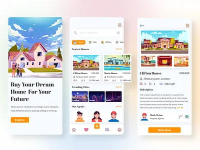 Real Estate Company App android app design branding color creative gradient house illustration ios app design landing page logo mobile app design mobile ui real estate agency real estate agent rental app trend typography ui design ui ux design