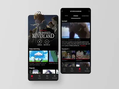 Anime Streaming App - Concept adn anime app app design concept crunchyroll dark dark app dark ui design mobile app mobile interface mobile ui mobile ux streaming streaming app ui uidesign ux wakanim