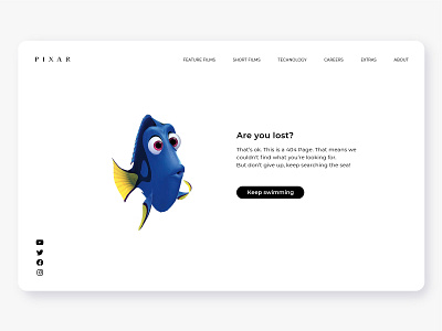 Daily UI 08 | 404 Page 404 error 404 error page 404 page 404page daily 100 challenge daily ui dailyui dailyuichallenge dory finding nemo findingdory findingnemo nemo pixar ui