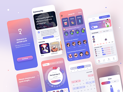 Period tracker app app design design ui ux ui design