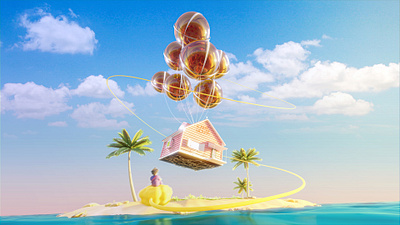 When UP meets Dragon Ball 3d art blender disney dragon ball edit floating goku house kame manipulation mesh up photoshop pixar