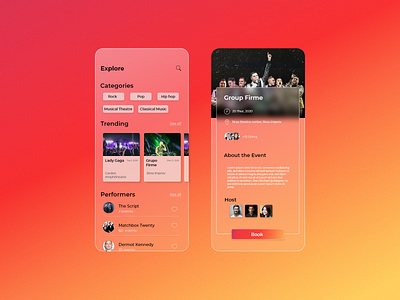 Glass UI- Concert screens for e-tickets app app design dailyui design glass ui inspiration