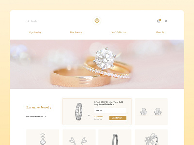 Jewelry and Gemstone Website branding clean dailyui design diamond ecommerce gold jewel jewelery jewellery jewelry jewels marketplace minimalist necklace ring silver ui ux web