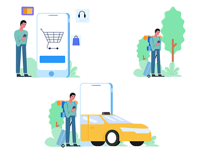 Mobile Browsing app cab character graphic illustration mobile shopping travel vector