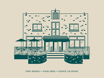 Neighborhood Burger Bar 3 architectural architecture brick building building design bushes logo design planter plants restaurant restaurant branding restaurant design retro typography umbrella window