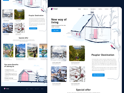 New Destination adobe xd bird cozy design header home home page house illustration nature pink snow travel tree ui ux vector website white winter