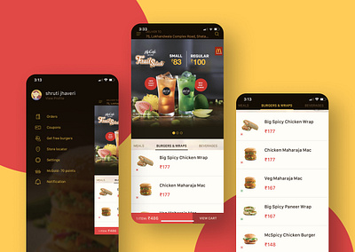 McDonald's App brown burger fastfood food app fries online ordering red ui ux yellow