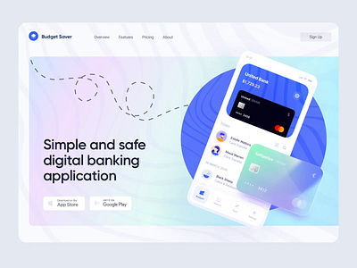 Digital Banking App Landing Hero Section aftereffects animation banking concept dailyui hero banner hero section homepage landing landing page landingpage mainpage minimalistic motion screens wawes web web design website website design