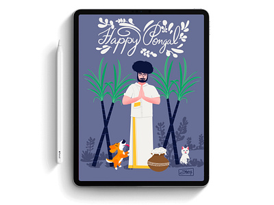 Happy Pongal 2021 branding dribbble flat character flat illustration flatcharacter happypongal illustration mahakara sankranti onboarding petlover pongal procreate procreate art sankranti