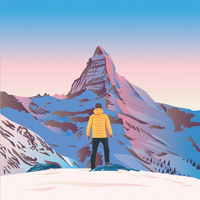 Matterhorn Mount active alpinist color coloring cover flat illustration man mount nature rock vector wall art