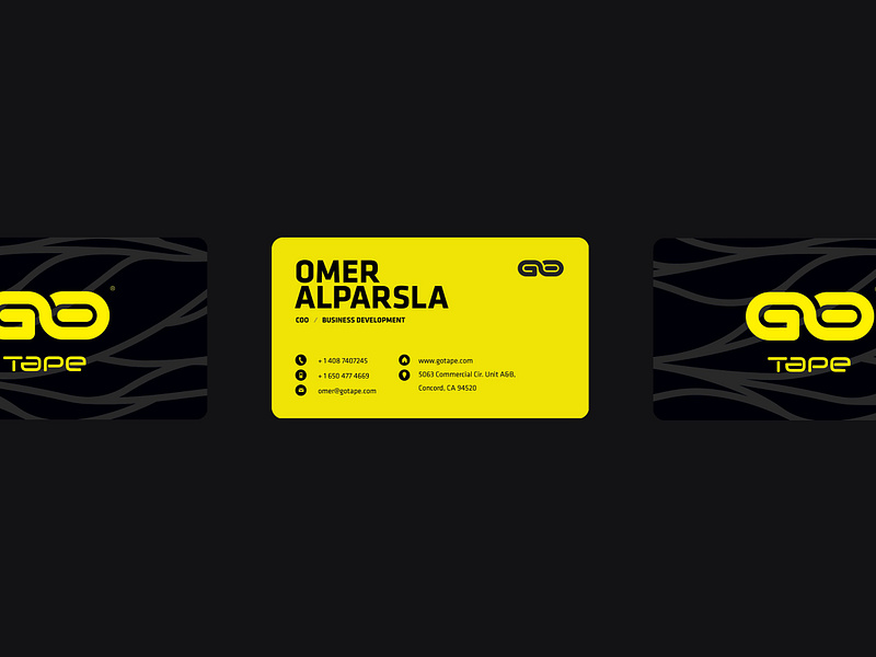 Business card for GoTape. Branding brand design brand identity branding business card design businesscard icon identity identity design illustration logo sport sports branding sports design style styleguide tape typography vector website yellow