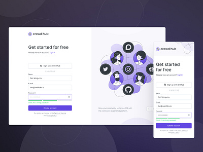 Crowd Hub: Sign Up / Sign In UI app community illustration interface layout login form login page minimal register sign up signup webdesign