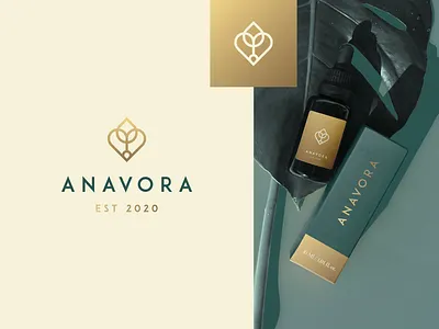 Anavora Packaging abstract branding clever elegant fashion flat gold gradient heart high end icon identity logo luxury mark minimal nature plant