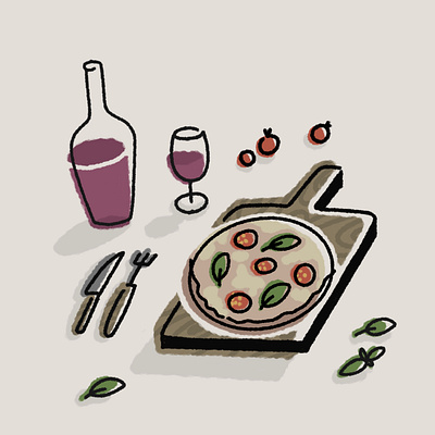 Wine and pizza chill illustration alcohol illustration branding design editorial illustration food illustration graphic design illustration photoshop portrait procreate