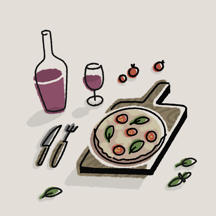 Wine and pizza chill illustration by Kaneko Rio on Dribbble