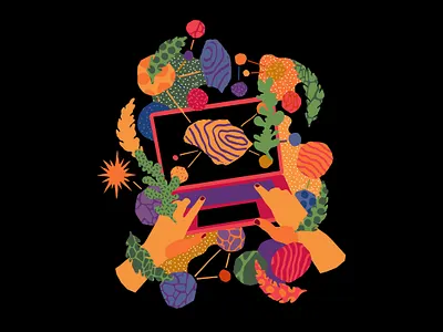 Controlling Sience and Tech With my Natural Hands art coding computer creativity developer developers dots editorial illustration illustrator laptop leaves macbook nature outdoors pattern patterns plants science vector