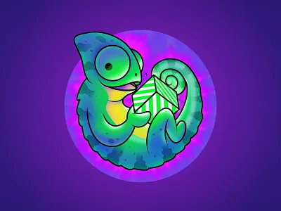 Chameleon illustration chameleon character circle cube green happy illustration purple sphere sticker vector vectors