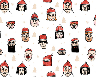 xmas faces pattern art character characterdesign comic illustration iradorn newyear pattern pattern design people procreate red stupid xmas