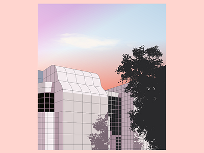 Richard Meier architecture building grid illustration museum richard meier salmon sunset