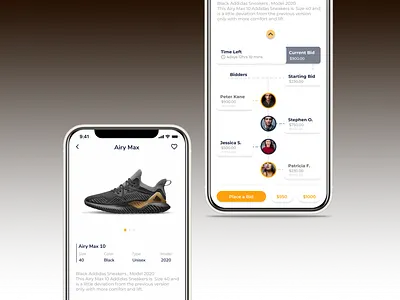 Fashion Bidding App app bidding app design fashion app minimal orange sneakers ui ux