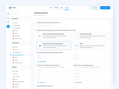 SEO Questionnaire blue clean dashboard desktop flat form questionnaire ui ui design user experience user interface ux web app web design
