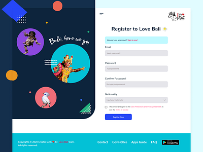 Love Bali Register Page bali form landing page register sign up tourism tourist travel ui design ui website ux ux design web design website websites