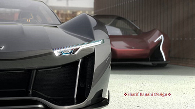 Kanani Motors Ex1 + Lumen close up shot automobile automotive cardesign cars design designer ex1 gray kananimotors lumen red render sharifkanani