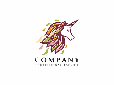Unicorn Leaves Logo alternative mascot animal animals audio beauty cosmetic charity branding child fantasy clothing brand colorful horn corporate creative cute children developer dream logo mark films game gaming geek avatar happy kids logo