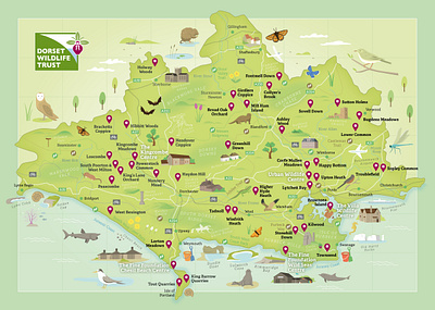 Dorset Wildlife Trust Nature Reserve Map dorset illustration map maps nature nature illustration outdoors vector wildlife