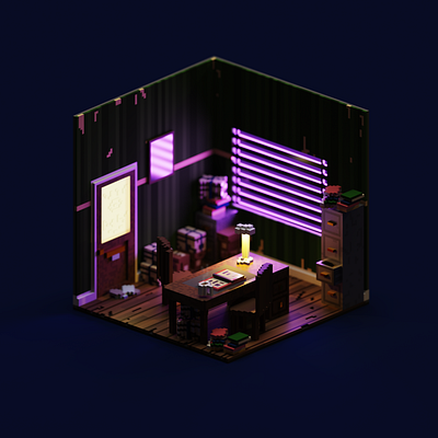 Private Investigators Office - Voxel Art Scene 3d art 3d artist 3d design 3d illustration 3d ilustration illustration magicavoxel voxel voxel art voxels