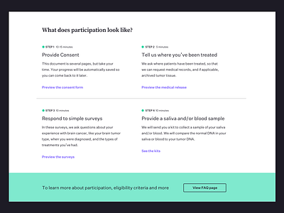 Participation Overview - Brain Cancer Project cancer genomics guide health human subjects research information instructions participation process science steps study ui web webdesign website