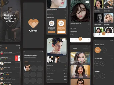 Dating App exploration app app design app designer app ui blackish app dating dating app dating ui dating website datingapp flat ios app design minimal mobile app mobile app design ui