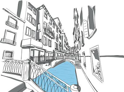 Venice no.3 2d architecture bridge canals illustration vector venice