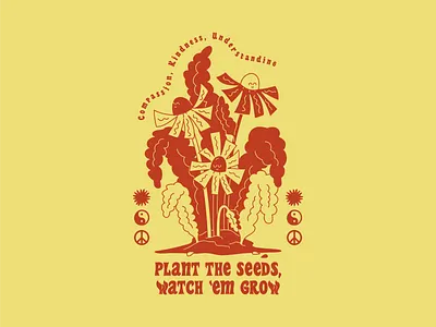 Plant the Seeds apparel graphics compassion daisies daisy design flower flower illustration flowers illustration kindness outdoors peace seed seeds starburst sun understanding yellow yinyang