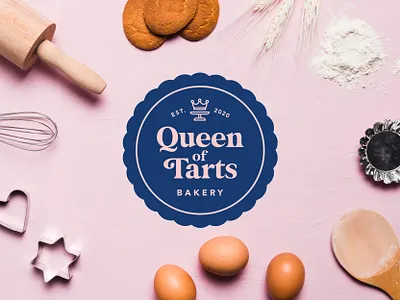Queen of Tarts Bakery Logo Design adobe adobeillustrator bakery bakerylogo branding daily type flat identity lettering lettering love logo design minimalist logo type design typography vector