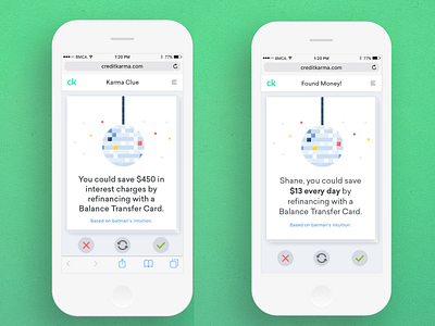 Credit Karma Clue's and Found Money app application clean flat ios iphone minimal shane brown ui white