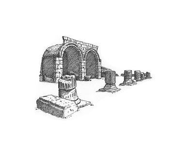 Roman ruins architecture drawing handdrawn illustration picture sketch