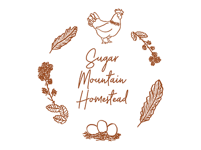 Sugar Mountain Homestead logo blackberries chicken eggs feather homestead illustration logo vine