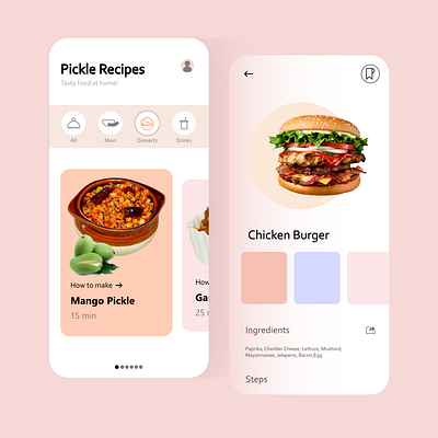 Recipe - Mobile App app app design apple art colorful ui design food food app foodpanda graphicdesign illustration mobile app mobile ui pickle app rahat recipe uiuxdesign ux website xd