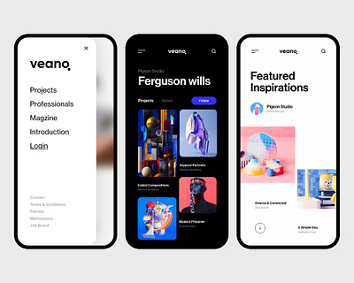 veano app 3d adobe xd app application creative designer designer portfolio ios minimal portfolio trend ui user experience user interface ux