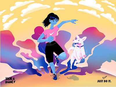 Endorphins bright color bright colours character character design dog fitness girl illustration nike nike running perspective procreate runner running running dog work out