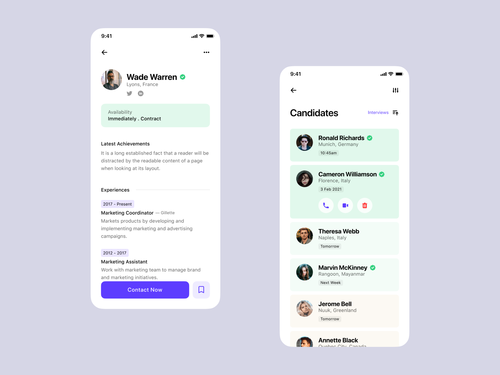 Example of Job Board - Profile & Candidate List