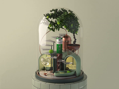 001 // Gordon’s Perfectly Mixed 3d animated animation bar c4d can cinema4d cocktail distillery drink gin lime loop musicbox snowglobe terrarium tonic tree