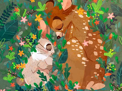 Bambi & Bunny animal art bambi bunny children children book illustration childrens illustration digital digital art digital painting digitalart flowers friends illustration plant procreate