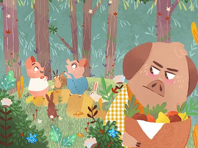 Tree Little Pigs art book children children book illustration childrens illustration digital digital art digital painting digitalart forest illustration literature pigs procreate