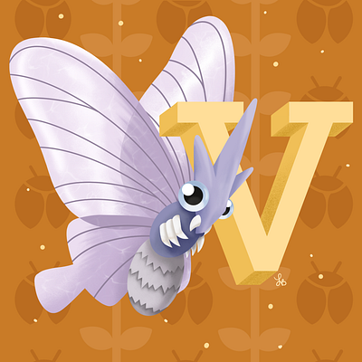 V for Venomoth alphabet characters design illustrations lauren draws pokemon pokemon art pokemon go venomoth